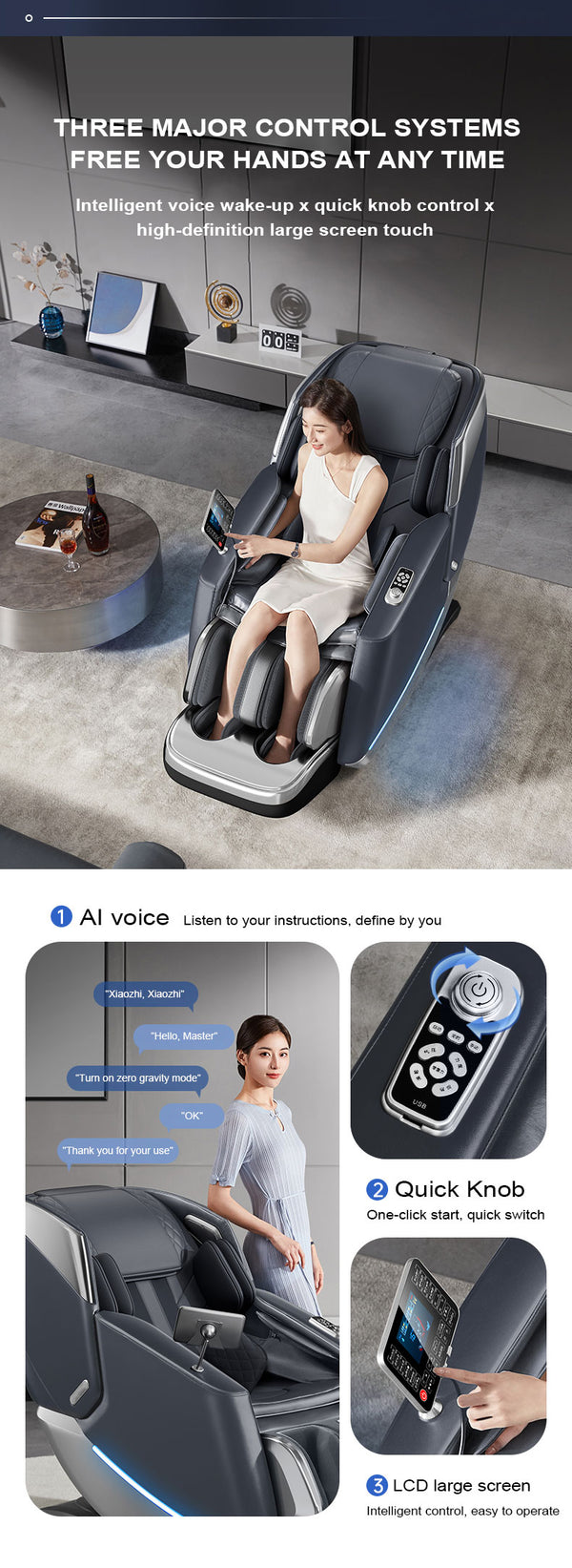 VD 18-Program Full-Body Massage Chair With Heat & Long SL Track Beige Colour