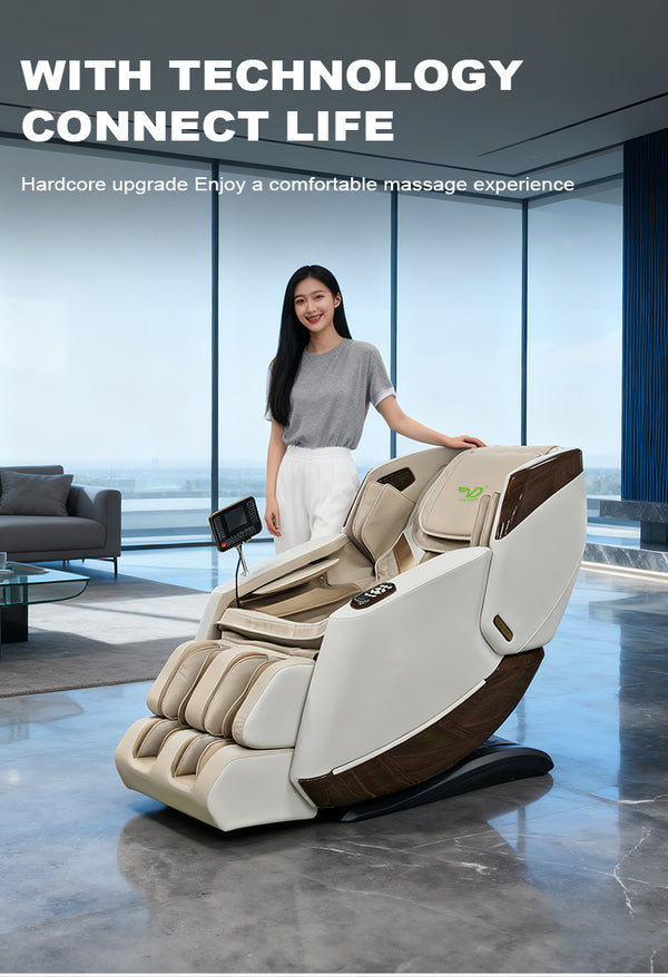 VD 18-Program Full-Body Massage Chair With Heat & Long SL Track Beige Colour