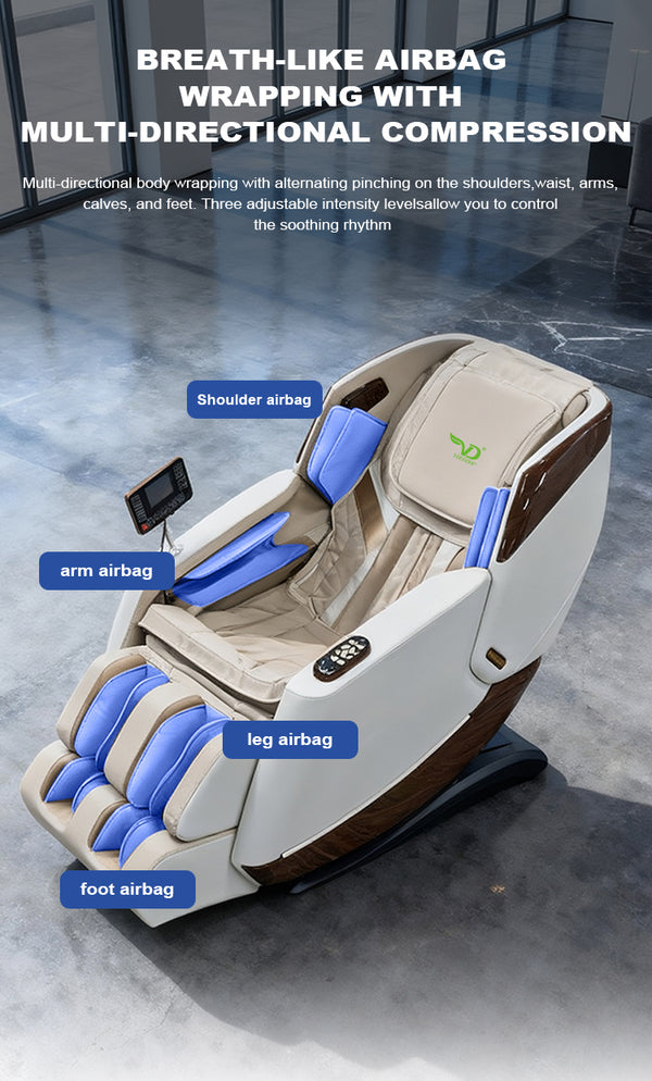 VD 18-Program Full-Body Massage Chair With Heat & Long SL Track Beige Colour