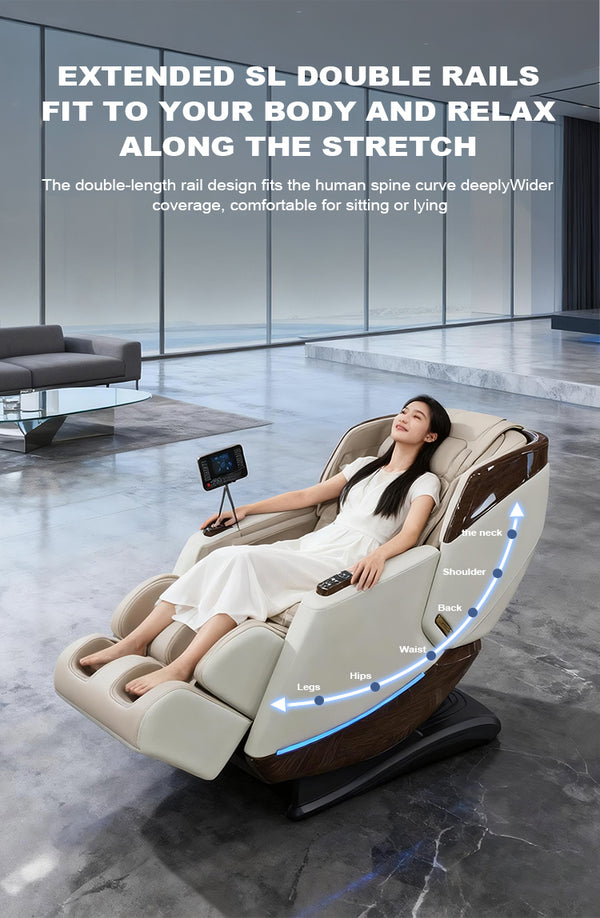 VD 18-Program Full-Body Massage Chair With Heat & Long SL Track Beige Colour