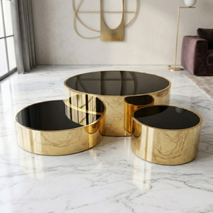 Santiago Nesting Coffee Table Set – Modern Glass Top Coffee Tables with Mirror Gold Stainless Steel Base