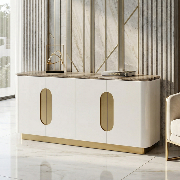 Selena Console Table 160cm –  Marble Top with Storage Cabinet & Stainless Steel Frame