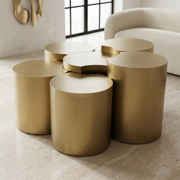 Aurora Gold Nesting Coffee Table Set – Luxury Brushed Stainless Steel Modern Coffee Table