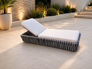 Amadora Outdoor Sun Lounger – Rope Weave Aluminium Poolside Day Bed with Cushion