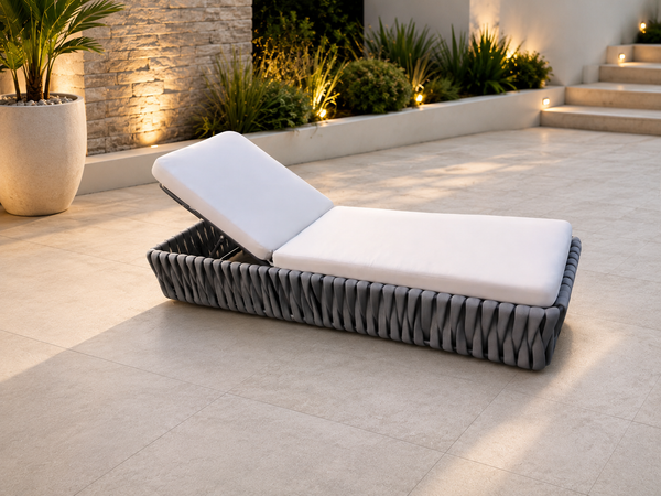 Amadora Outdoor Sun Lounger – Rope Weave Aluminium Poolside Day Bed with Cushion