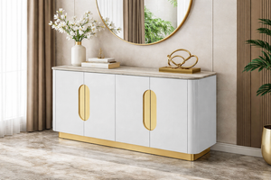Selena Console Table 160cm –  Marble Top with Storage Cabinet & Stainless Steel Frame
