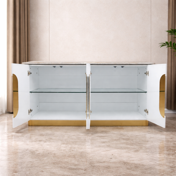 Selena Console Table 160cm –  Marble Top with Storage Cabinet & Stainless Steel Frame
