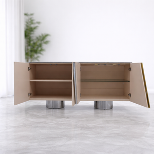 Alexandra Console Table 180cm - Sintered Stone Top, Mirror Gold & Silver Stainless Steel