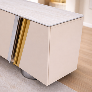 Alexandra Console Table 180cm - Sintered Stone Top, Mirror Gold & Silver Stainless Steel
