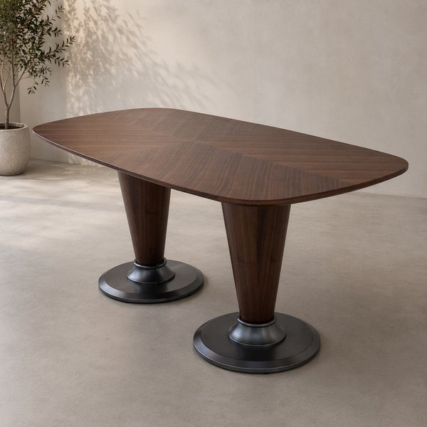 Zoe 180cm Wood Dining Table – Modern MDF Veneer Table with Brushed Steel Base