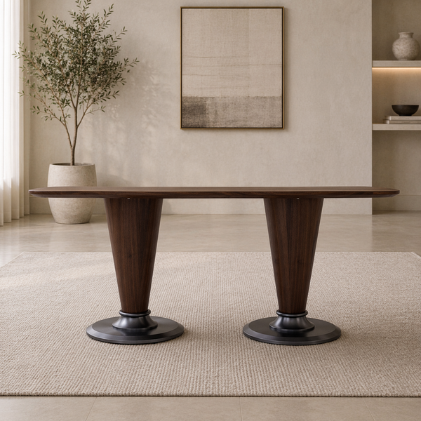 Zoe 180cm Wood Dining Table – Modern MDF Veneer Table with Brushed Steel Base