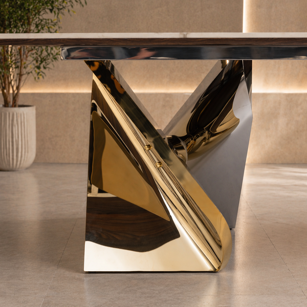 Alexandra 240cm Sintered Stone Dining Table – Luxury Gold & Silver Stainless Steel Base