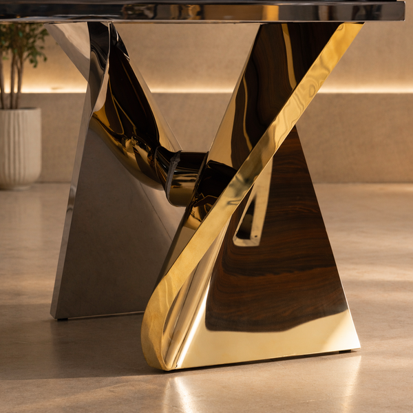 Alexandra 240cm Sintered Stone Dining Table – Luxury Gold & Silver Stainless Steel Base