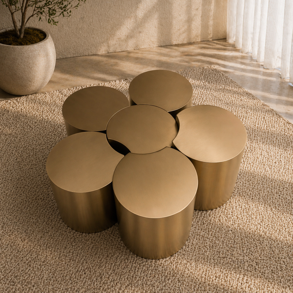 Aurora Gold Nesting Coffee Table Set – Luxury Brushed Stainless Steel Modern Coffee Table