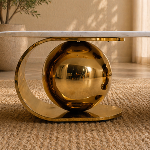 Athena Marble Coffee Table Set – Luxury Gold Stainless Steel & Side Table Set with Modern Sculptural Base