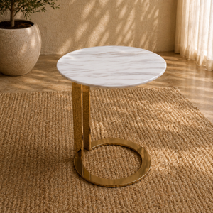 Athena Marble Coffee Table Set – Luxury Gold Stainless Steel & Side Table Set with Modern Sculptural Base