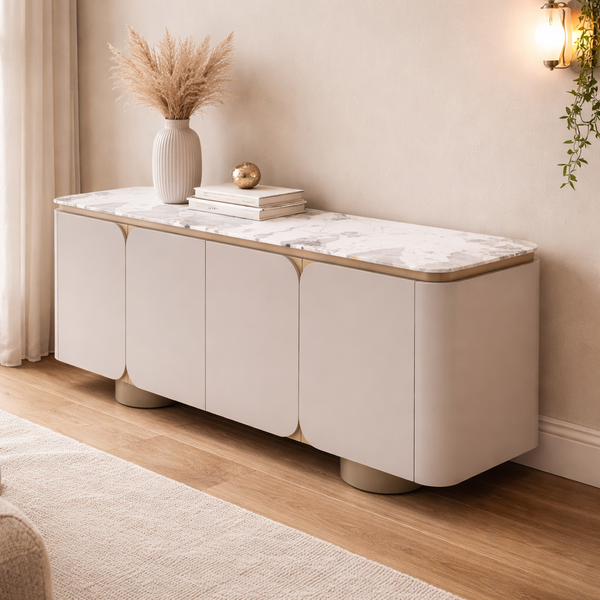 Lydia Console Table 180cm – Marble Top with Storage Drawers
