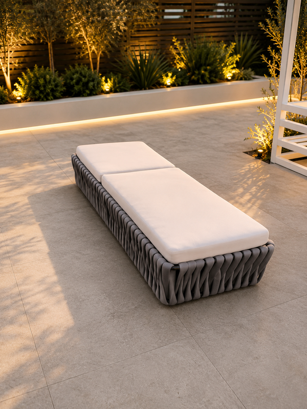 Amadora Outdoor Sun Lounger – Rope Weave Aluminium Poolside Day Bed with Cushion