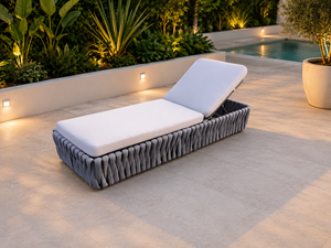 Amadora Outdoor Sun Lounger – Rope Weave Aluminium Poolside Day Bed with Cushion