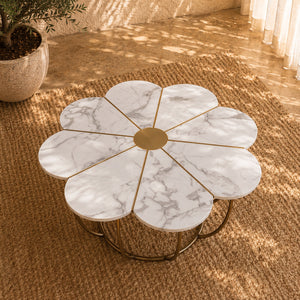 Daisy Marble Coffee Table – Luxury Gold Stainless Steel Base