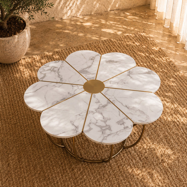 Daisy Marble Coffee Table – Luxury Gold Stainless Steel Base