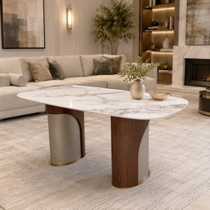 Eleanor Marble Dining Table 180cm – Marble Top & Dual-Tone Stainless Steel Base