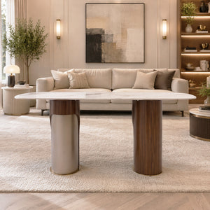 Eleanor Marble Dining Table 180cm – Marble Top & Dual-Tone Stainless Steel Base