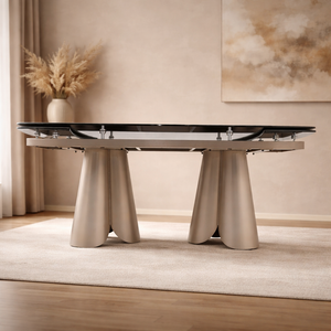 Penelope Extendable Sintered Stone Dining Table 180–240cm – Black Iron Base Dining Table for 6–10 Seaters