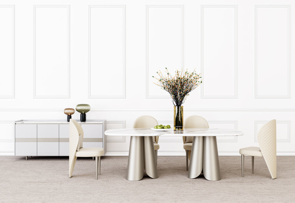 Penelope Marble Dining Table 180cm – Modern Luxury White Marble Table with Sculptural Base