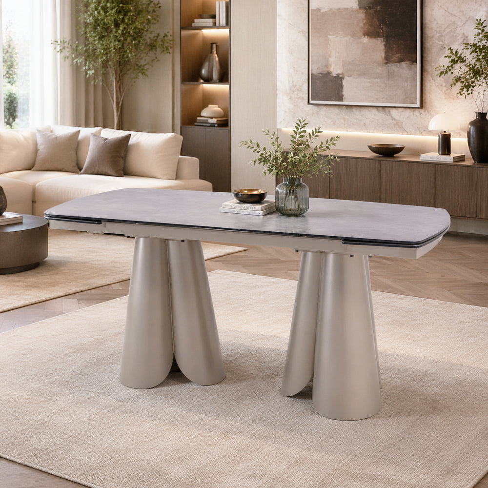 Penelope Extendable Sintered Stone Dining Table 180–240cm – Black Iron Base Dining Table for 6–10 Seaters
