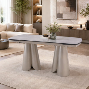 Penelope Extendable Sintered Stone Dining Table 180–240cm – Black Iron Base Dining Table for 6–10 Seaters