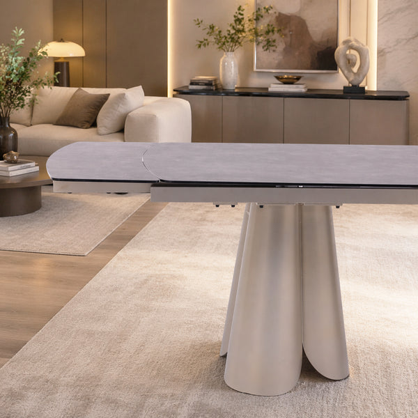 Penelope Extendable Sintered Stone Dining Table 180–240cm – Black Iron Base Dining Table for 6–10 Seaters
