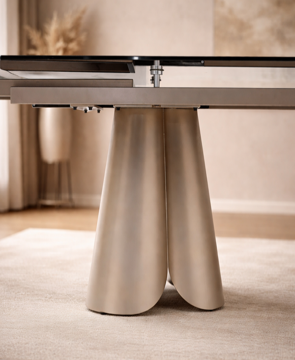 Penelope Extendable Sintered Stone Dining Table 180–240cm – Black Iron Base Dining Table for 6–10 Seaters