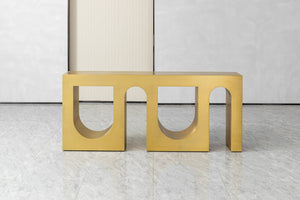 Aurora Luxe Brushed Gold Stainless Steel Console Table – Designer Hallway & Entry Table
