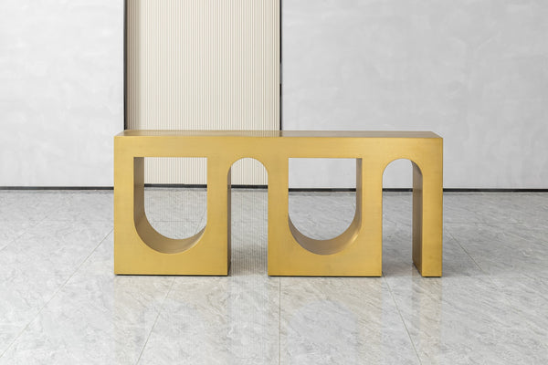Aurora Luxe Brushed Gold Stainless Steel Console Table – Designer Hallway & Entry Table