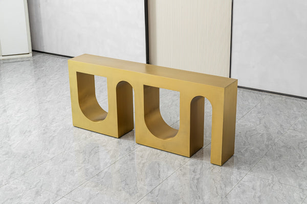Aurora Luxe Brushed Gold Stainless Steel Console Table – Designer Hallway & Entry Table