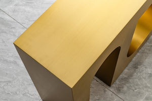 Aurora Luxe Brushed Gold Stainless Steel Console Table – Designer Hallway & Entry Table