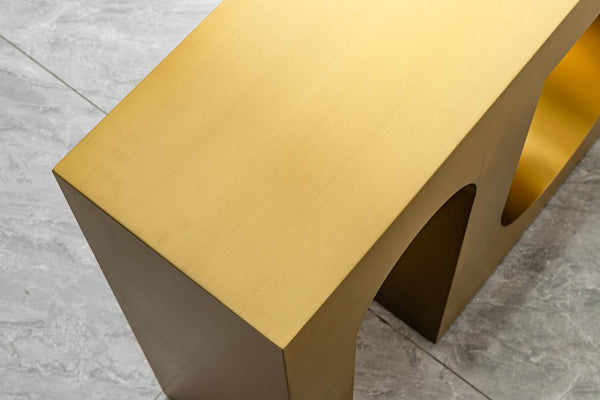 Aurora Luxe Brushed Gold Stainless Steel Console Table – Designer Hallway & Entry Table