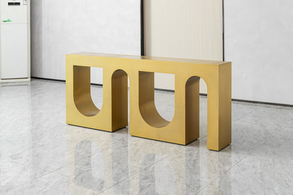 Aurora Luxe Brushed Gold Stainless Steel Console Table – Designer Hallway & Entry Table