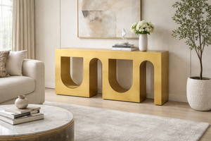Aurora Luxe Brushed Gold Stainless Steel Console Table – Designer Hallway & Entry Table
